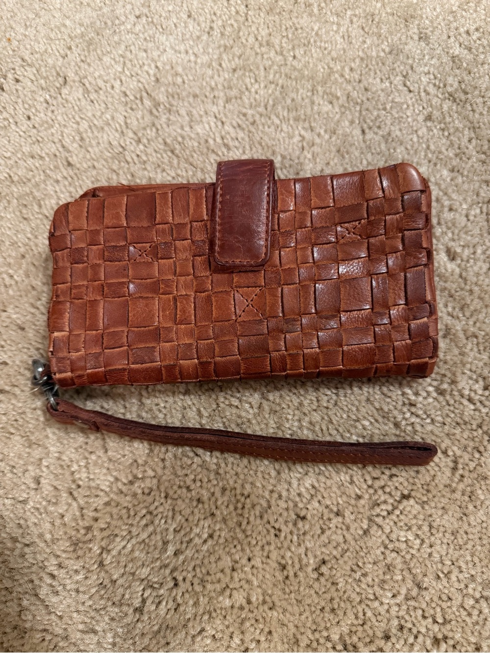 Woven Leather Wristlet Wallet - Brown